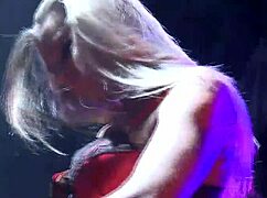 Skinny Babes Performing Dildo Show on Outdoor Stage, Clothes Ripped in Public Voyeur Reality