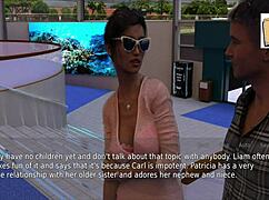 Žena in mačeha se igrata vročo igro z velikimi joški na ogled.