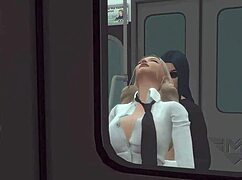 Извращенная транссексуальная госпожа соблазняет падчерицу на жесткий секс в метро в Sims 4 хентай