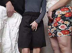 Six wild orgasms hit under her skirt in steamy kitchen solo