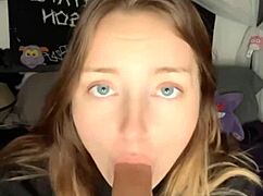 Dildo sucking and pussy play leading to big clit orgasm