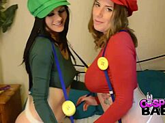 In super mario cosplay, babes yuffie yulan and tina kay indulge in lesbian tits play, pussy fingering, and cunilingus with tattoos