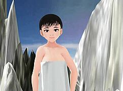 Anime girl tries mixed bath in secret hot spring.