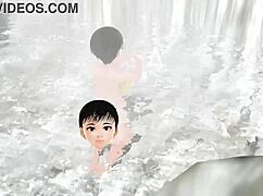 Anime girl tries mixed bath in secret hot spring.