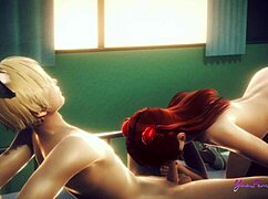 Асука Фембой глотает сперму в диком японском аниме-игре