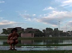 Alexa loren gets wet under sprinklers outdoors 😊
