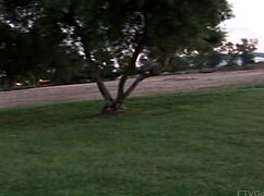 Alexa loren gets wet under sprinklers outdoors 😊
