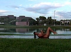 Alexa loren gets wet under sprinklers outdoors 😊