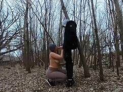 thick girl goes topless and sucks cock in the park with her boyfriend