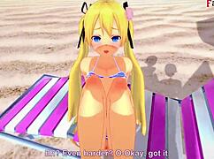 marie rose in a bikini gets wild on the beach in 3d cartoon fantasy.