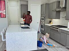 this teen cleaner got more than she bargained for with the owner's big black cock.