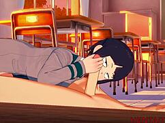jiro kyoka gives blowjob and boobjob in classroom