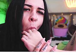 Teen brunette with piercing gets feet and pussy worshipped in BDSM