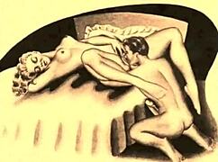 Vintage Erotic Drawings Showcase Retro Hentai Anime with Interracial Cartoon Themes in Antique Style.