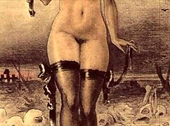 Vintage Erotic Drawings Showcase Retro Hentai Anime with Interracial Cartoon Themes in Antique Style.