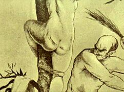 Vintage Erotic Drawings Showcase Retro Hentai Anime with Interracial Cartoon Themes in Antique Style.