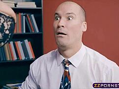 busty office slut in stockings bent over for blowjob and anal doggystyle