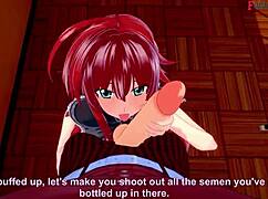 Rias Gremory, fantezi anime sahnesinde aksiyon için yalvarıyor.