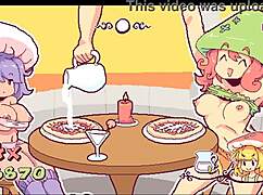 kinky futanari waitress puts cum on pizza in hentai game