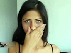 my horny stepsister collects my cum in a glass and swallows it