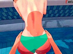 anzu mazaki is getting fucked hard on the pool in her step bikini 😍