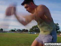 After a intense workout, the athletes engage in passionate gay sex