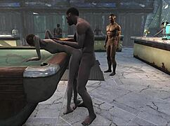 Fo4 pool table party with cartoon brunette hentai anime threesome and cute desk fucking