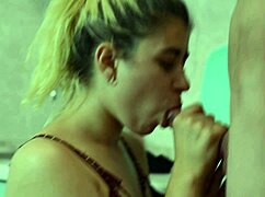 So, this blonde teen just gave a sneaky blowjob in the kitchen.