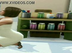 brunette teen helps teacher during lunch break in cartoon