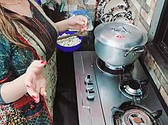 Indian Wife Cooks in Kitchen While Cuckold Husband Pounds Her Tight Asshole