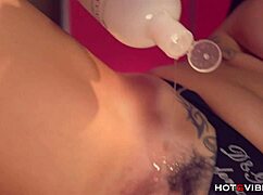 Big ass big tits woman has big orgasm with vibrator. Oiled curvy body squirts everywhere.