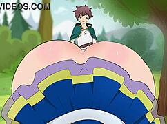 Aqua Seduces Kazuma In Short Skirt!