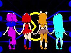 yo, check these pacman ghost girls dancing wild in anime hentai style, totally hot!