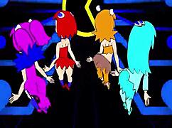 yo, check these pacman ghost girls dancing wild in anime hentai style, totally hot!