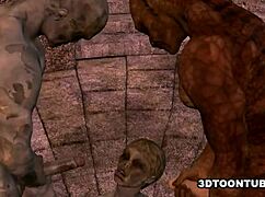 holy crap, a 3d cartoon zombie babe getting double teamed outdoors!