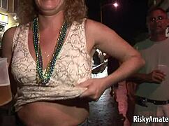 Naked Amateurs Tease On Busy Street Party