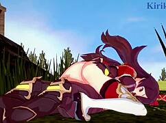 amber and fischl with amy and aether in wild 3d hentai. intense teen 18+ creampie sex in genshin impact anime.