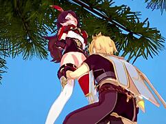 amber and fischl with amy and aether in wild 3d hentai. intense teen 18+ creampie sex in genshin impact anime.