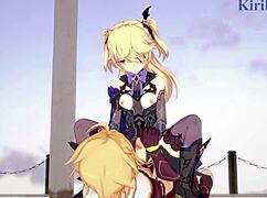 Amber ve Fischl Amy ile Aether'le vahşi 3D hentai, yoğun genç 18+ 18+ creampie seks Genshin Impact anime'de