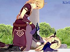 amber and fischl with amy and aether in wild 3d hentai. intense teen 18+ creampie sex in genshin impact anime.