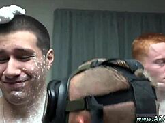 Army men endure hazing in showers before intense fucking