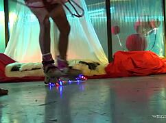 girl rollerblades in pink stockings craving boyfriend's big cock 😏