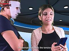 Bromista skyter cum på reporterens ansikt i offentlig trailer