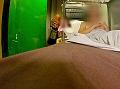 Hostel mixed room turns wild with shared bathroom handjob action in public