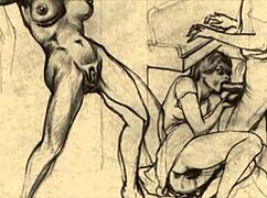 vintage erotic drawings with a retro anime vibe