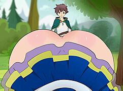 Aqua verführt Kazuma mit kurzem Rock in Hentai-Parodie