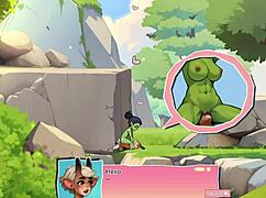 horny young 18+ female orc face-sits a lucky boy in nature game