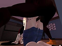 सेकंड लाइफ में काला आदमी रेडहेड गोरी औरत को कुर्सी पर मॉन्स्टर लंड से चोदता है