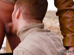 Gay guys enjoy outdoor adventure with big cocks