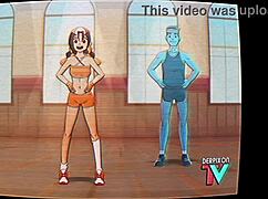 Anime workout hentai with eri-chan flexing and sweating in cartoon style